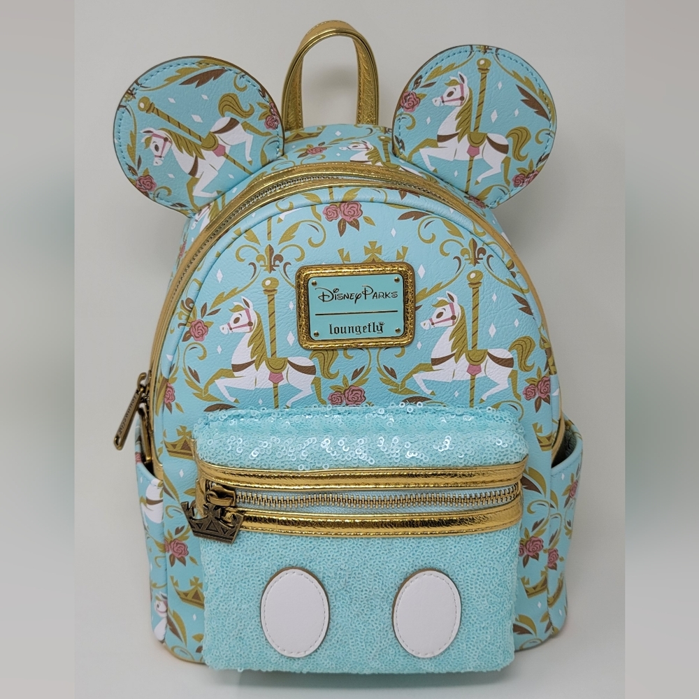 Disney Parks Loungefly King Arthur's Carousel 50th Anniv Mini Backpack